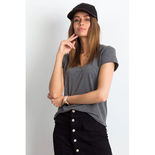 T-shirt damski w serek ciemnoszary ze sklepu 5.10.15 w kategorii Bluzki damskie - zdjęcie 169731634