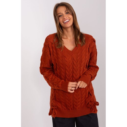 Ciemnopomarańczowy długi sweter z warkoczami ze sklepu 5.10.15 w kategorii Swetry damskie - zdjęcie 169731923