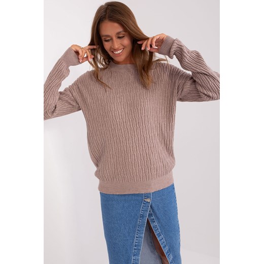 Ciemnobeżowy damski sweter klasyczny we wzory one size 5.10.15