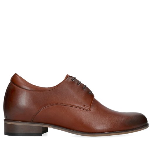Brązowe derby ze skóry, buty podwyższające +7 cm, Conhpol, CH4069-08 ze sklepu Konopka Shoes w kategorii Półbuty męskie - zdjęcie 169734313