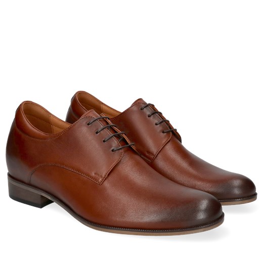 Brązowe derby ze skóry, buty podwyższające +7 cm, Conhpol, CH4069-08 Conhpol 41 Konopka Shoes