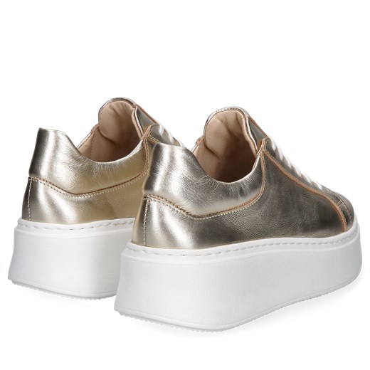 Złote sneakersy damskie ze skóry na grubej podeszwie, Kampa, KP0023-01 Kampa 36 Konopka Shoes
