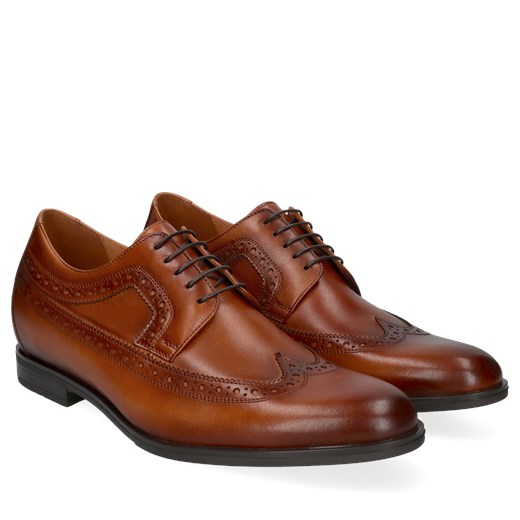Brązowe derby, buty podwyższające ze skóry +7 cm, Conhpol, CH6384-01 Conhpol 42 Konopka Shoes