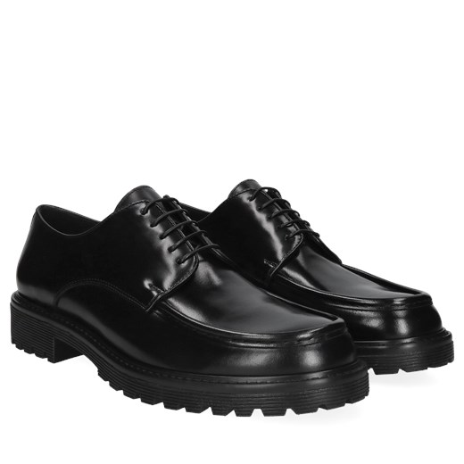 Czarne, męskie półbuty ze skóry, Conhpol, CE6374-02 Conhpol 40 Konopka Shoes