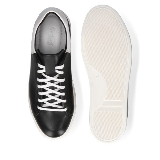 Czarno-białe podwyższające sneakersy, buty ze skóry, Conhpol, SH2680-02 39 Konopka Shoes