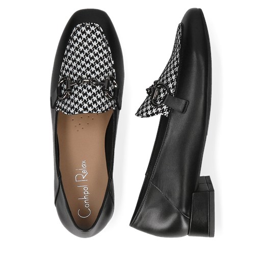 Damskie, czarne loafersy ze skóry licowej, Conhpol Relax, RE2758-01 38 Konopka Shoes
