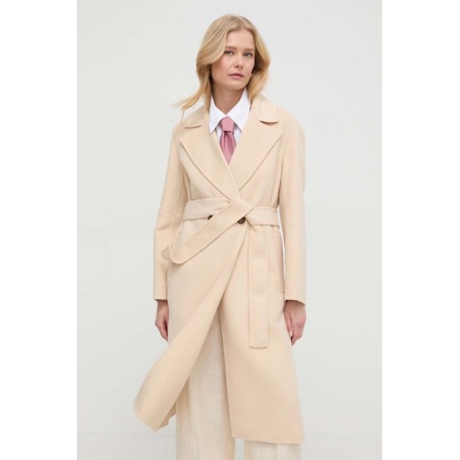 Marella płaszcz wełniany kolor beżowy przejściowy dwurzędowy 2413011021200 ze sklepu ANSWEAR.com w kategorii Płaszcze damskie - zdjęcie 169735360