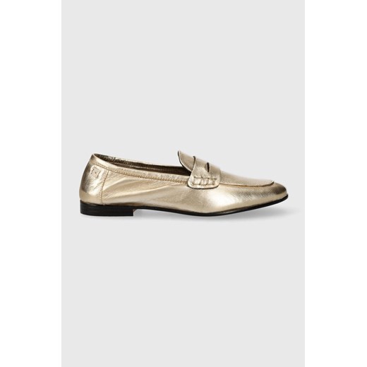 Tommy Hilfiger mokasyny skórzane ESSENTIAL GOLDEN LOAFER damskie kolor złoty na płaskim obcasie FW0FW07864 ze sklepu ANSWEAR.com w kategorii Mokasyny damskie - zdjęcie 169735570