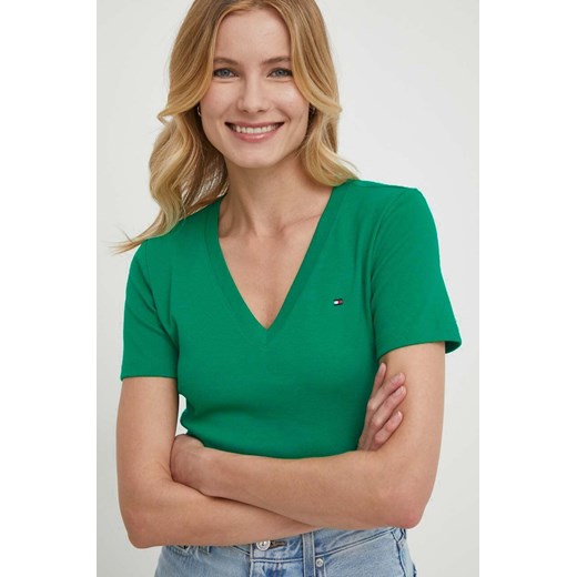 Tommy Hilfiger t-shirt bawełniany damski kolor zielony WW0WW40584 ze sklepu ANSWEAR.com w kategorii Bluzki damskie - zdjęcie 169736124