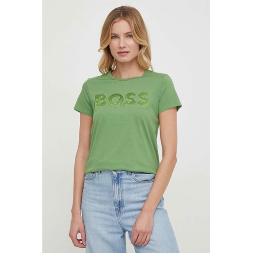 BOSS t-shirt bawełniany damski kolor zielony 50514967 ze sklepu ANSWEAR.com w kategorii Bluzki damskie - zdjęcie 169736163