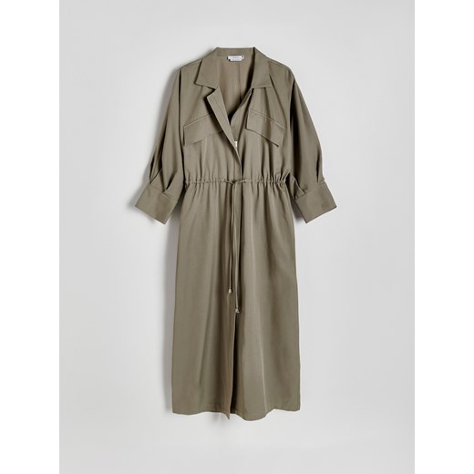 Reserved - Koszulowa sukienka midi - oliwkowy ze sklepu Reserved w kategorii Sukienki - zdjęcie 169741162