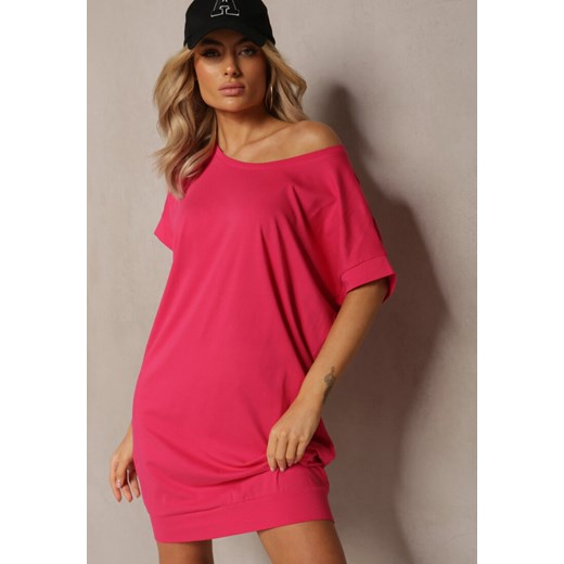 Różowa  T-shirtowa Sukienka Pudełkowa z Elastycznej Bawełny Ellensa ze sklepu Renee odzież w kategorii Sukienki - zdjęcie 169741674