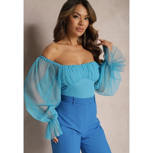 Niebieska Bluzka Hiszpanka z Transparentnymi Rękawami Lavcie ze sklepu Renee odzież w kategorii Bluzki damskie - zdjęcie 169741732