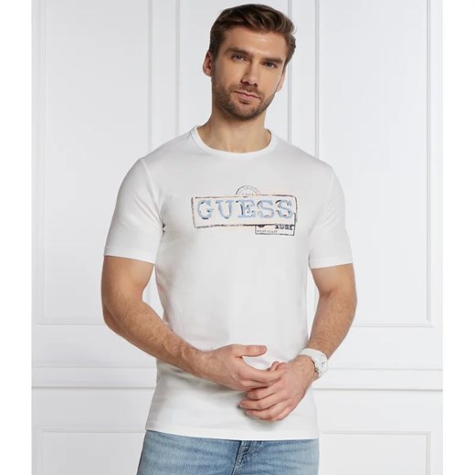 T-shirt męski biały Guess bawełniany z krótkimi rękawami 