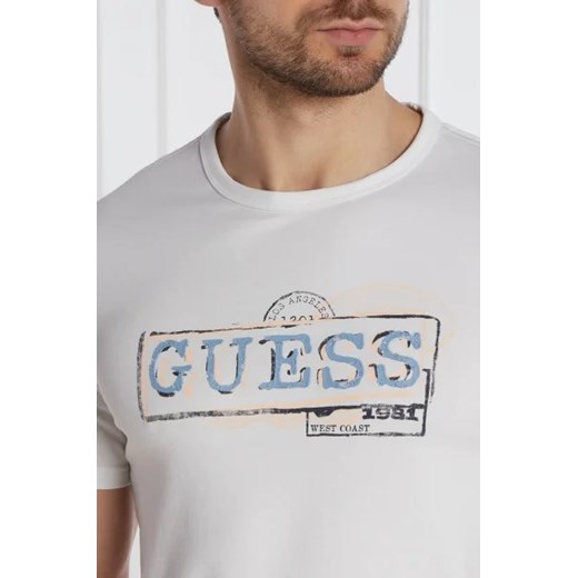 Biały t-shirt męski Guess bawełniany 