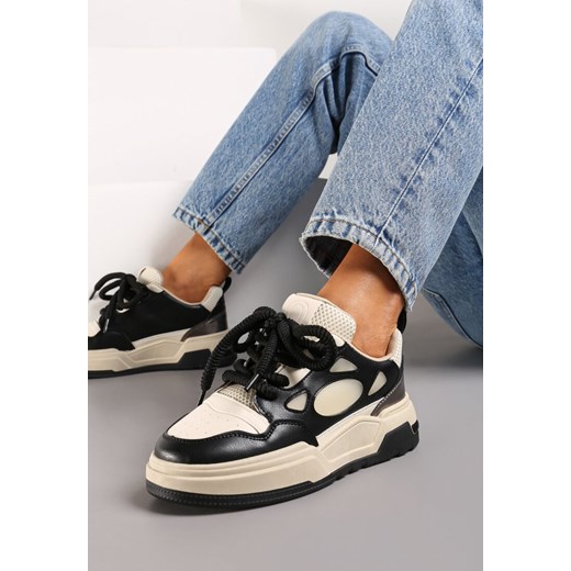 Buty sportowe damskie Born2be sneakersy na platformie czarne wiązane