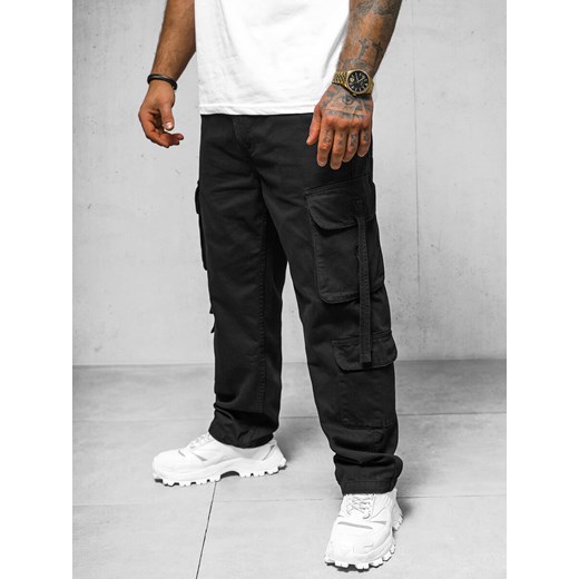 Spodnie jeansowe męskie cargo wide leg czarne OZONEE O/E9838N ze sklepu ozonee.pl w kategorii Spodnie męskie - zdjęcie 169746231