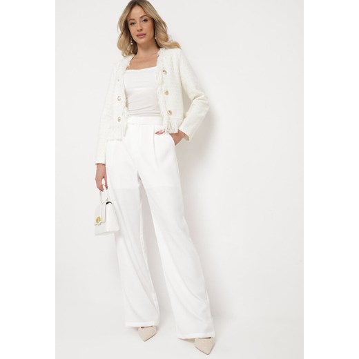 Białe Klasyczne Spodnie z Kieszeniami i Prostą Nogawką Trisonore ze sklepu Born2be Odzież w kategorii Spodnie damskie - zdjęcie 169746923
