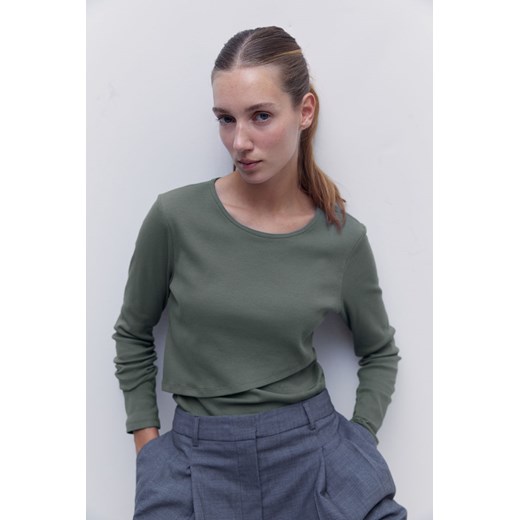 H & M - MAMA Prążkowany top dla karmiącej - Zielony ze sklepu H&M w kategorii Bluzki ciążowe - zdjęcie 169748562