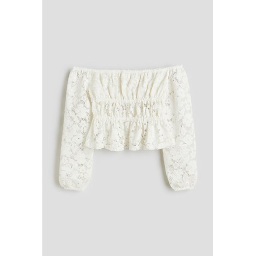 H & M - Koronkowa bluzka z odkrytymi ramionami - Biały ze sklepu H&M w kategorii Bluzki dziewczęce - zdjęcie 169748771