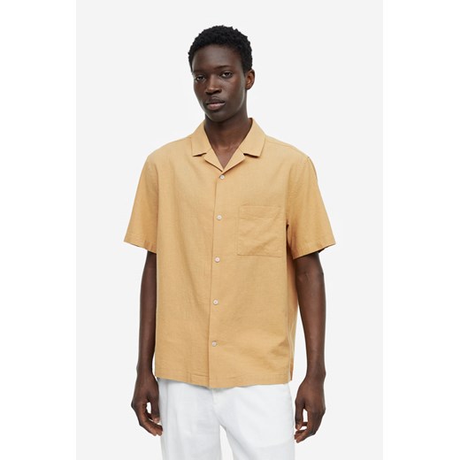 H & M - Koszula z domieszką lnu Regular Fit - Żółty ze sklepu H&M w kategorii Koszule męskie - zdjęcie 169749051