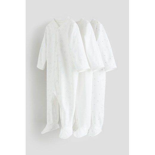 H & M - Piżama jednoczęściowa z pełnymi stópkami 3-pak - Biały H & M 62 (2-4M) H&M
