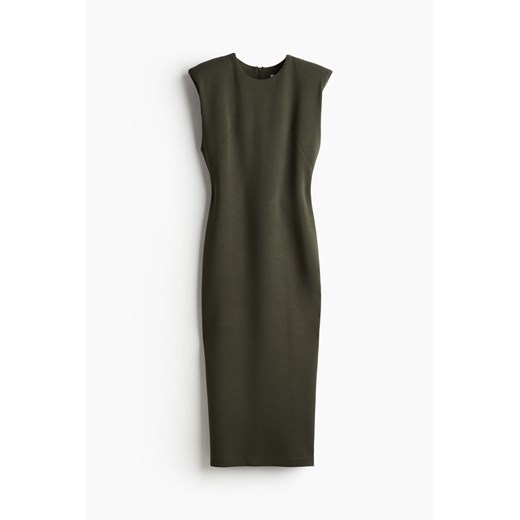 H & M - Sukienka midi z watowanymi ramionami - Zielony H & M L H&M