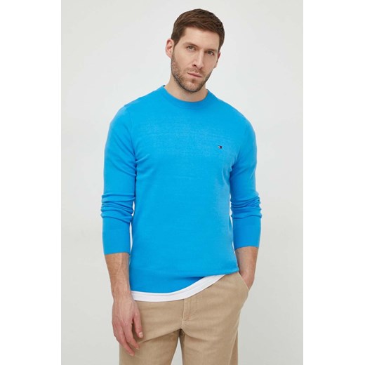 Tommy Hilfiger sweter męski kolor niebieski lekki MW0MW21316 ze sklepu ANSWEAR.com w kategorii Swetry męskie - zdjęcie 169750013