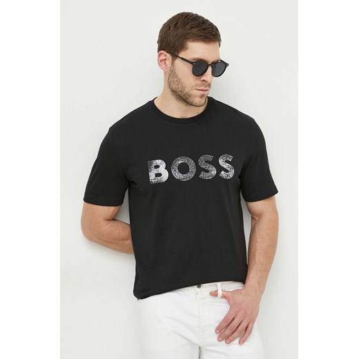 Boss Orange t-shirt bawełniany męski kolor czarny z nadrukiem 50515997 ze sklepu ANSWEAR.com w kategorii T-shirty męskie - zdjęcie 169750374
