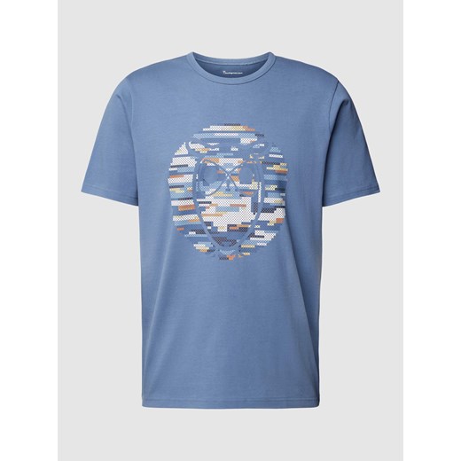 T-shirt męski niebieski Knowledge Cotton Apparel w nadruki 