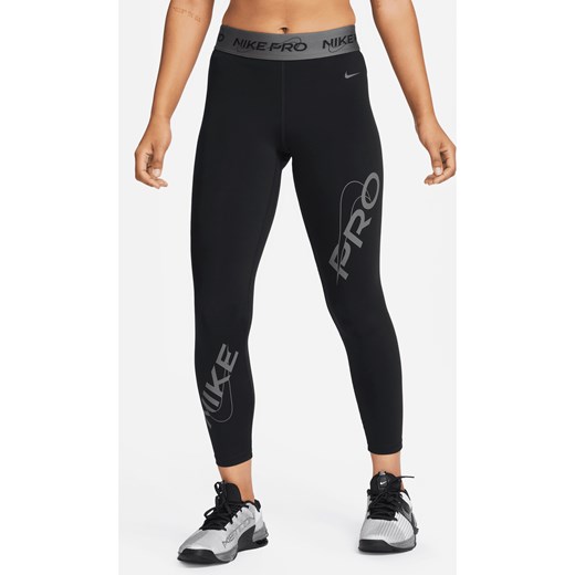 Damskie legginsy o długości 7/8 ze średnim stanem i grafiką Nike Pro - Czerń ze sklepu Nike poland w kategorii Spodnie damskie - zdjęcie 169755870