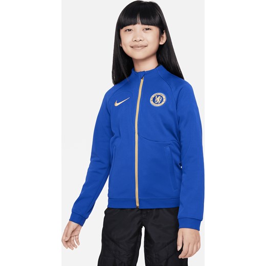 Dzianinowa kurtka piłkarska dla dużych dzieci Chelsea FC Academy Pro - Niebieski ze sklepu Nike poland w kategorii Kurtki dziewczęce - zdjęcie 169756220