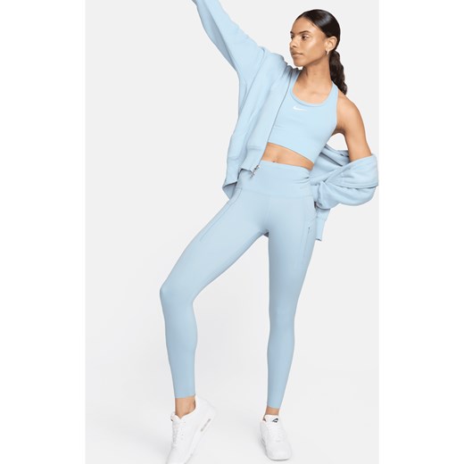 Damskie legginsy o pełnej długości ze średnim stanem i kieszeniami zapewniające mocne wsparcie Nike Go - Niebieski ze sklepu Nike poland w kategorii Spodnie damskie - zdjęcie 169756630