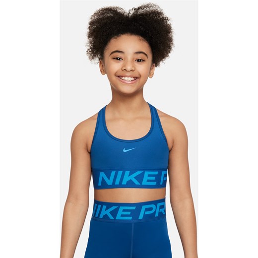 Dziewczęcy stanik sportowy Nike Pro Swoosh - Niebieski ze sklepu Nike poland w kategorii Staniki dla dziewczynki - zdjęcie 169756924