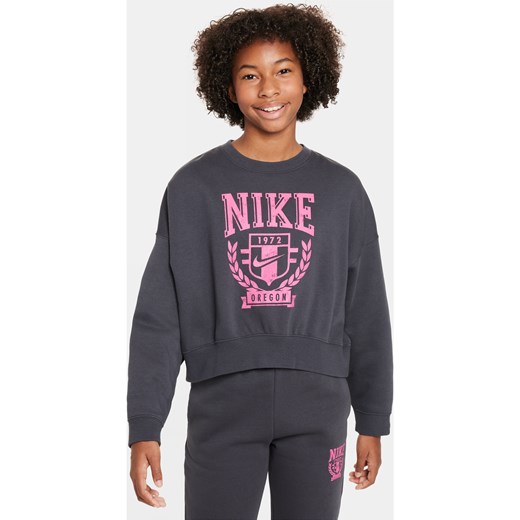 Bluza dresowa oversize z dzianiny z półokrągłym dekoltem dla dużych dzieci (dziewcząt) Nike Sportswear - Szary ze sklepu Nike poland w kategorii Bluzy dziewczęce - zdjęcie 169757234