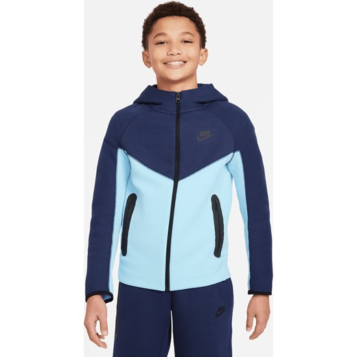 Rozpinana bluza z kapturem dla dużych dzieci (chłopców) Nike Sportswear Tech Fleece - Niebieski ze sklepu Nike poland w kategorii Bluzy chłopięce - zdjęcie 169757394