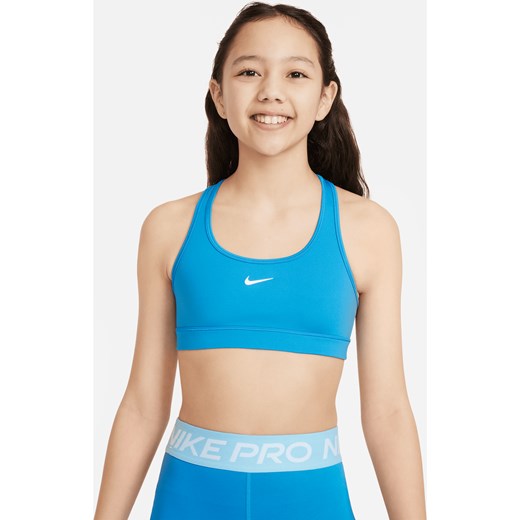 Stanik sportowy dla dużych dzieci (dziewcząt) Nike Swoosh - Niebieski ze sklepu Nike poland w kategorii Staniki dla dziewczynki - zdjęcie 169757431