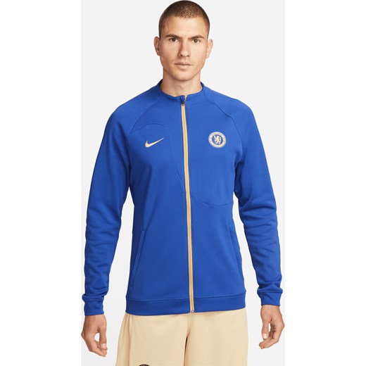 Męska dzianinowa kurtka piłkarska z zamkiem na całej długości Nike Chelsea F.C. Academy Pro - Niebieski ze sklepu Nike poland w kategorii Kurtki męskie - zdjęcie 169757604