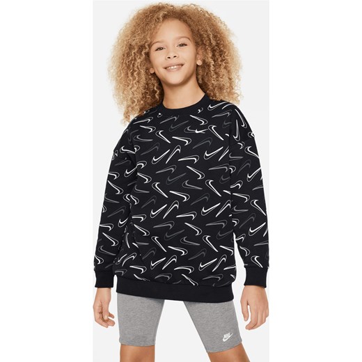 Bluza dresowa o kroju oversize z półokrągłym dekoltem dla dużych dzieci (dziewcząt) Nike Sportswear Club Fleece - Czerń ze sklepu Nike poland w kategorii Bluzy dziewczęce - zdjęcie 169757611