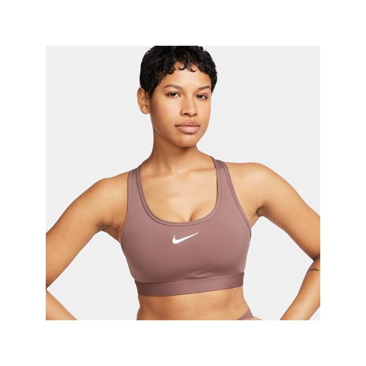 Damski stanik sportowy z wkładkami Nike Swoosh Medium Support - Fiolet ze sklepu Nike poland w kategorii Biustonosze - zdjęcie 169757631