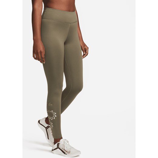 Damskie legginsy treningowe ze średnim stanem i grafiką Nike Therma-FIT One - Zieleń ze sklepu Nike poland w kategorii Spodnie damskie - zdjęcie 169758024