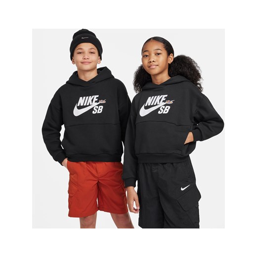 Bluza z kapturem o kroju oversize dla dużych dzieci Nike SB Icon Fleece EasyOn - Czerń ze sklepu Nike poland w kategorii Bluzy dziewczęce - zdjęcie 169758304