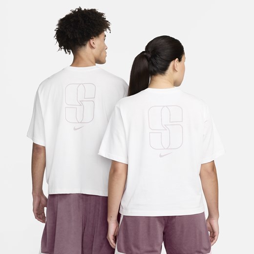 Bluzka damska Nike z krótkimi rękawami biała z napisami 