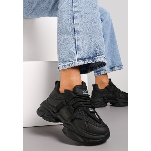 Czarne Sneakersy na Grubej Podeszwie z Ozdobnymi Napisami Silpina ze sklepu born2be.pl w kategorii Buty sportowe damskie - zdjęcie 169781730