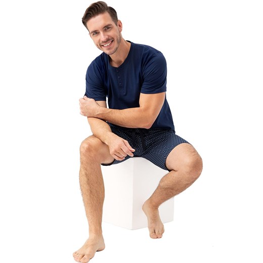 Piżama męska granatowa w geometryczny wzorek 801, Kolor granatowy, Rozmiar M, Luna ze sklepu Intymna w kategorii Piżamy męskie - zdjęcie 169782431