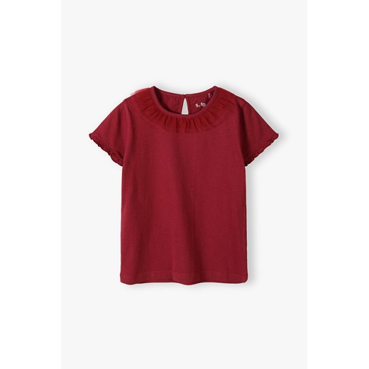 Bordowy t-shirt dziewczęcy z tiulową falbanką pod szyją ze sklepu 5.10.15 w kategorii Bluzki dziewczęce - zdjęcie 169782750