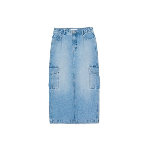 Cropp - Jeansowa spódnica cargo - niebieski ze sklepu Cropp w kategorii Spódnice - zdjęcie 169783122