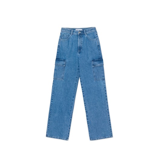 Cropp - Ciemnoniebieskie jeansy cargo straight TALL - niebieski ze sklepu Cropp w kategorii Jeansy damskie - zdjęcie 169785844