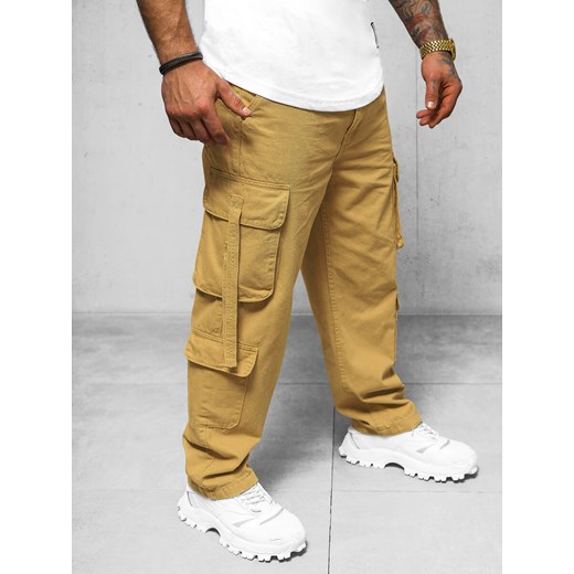 Spodnie jeansowe męskie cargo wide leg ciemno-beżowe OZONEE O/E9838H ze sklepu ozonee.pl w kategorii Spodnie męskie - zdjęcie 169788180