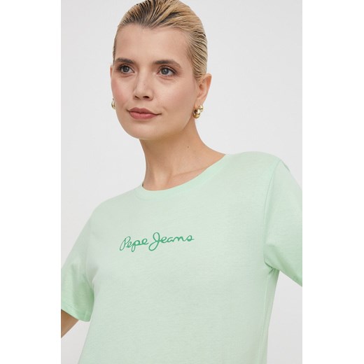 Pepe Jeans t-shirt bawełniany damski kolor zielony ze sklepu ANSWEAR.com w kategorii Bluzki damskie - zdjęcie 169793820